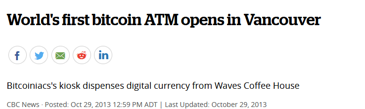 CBC article Bitcoin ATM goes live in Vancouver, but experts warn of risks