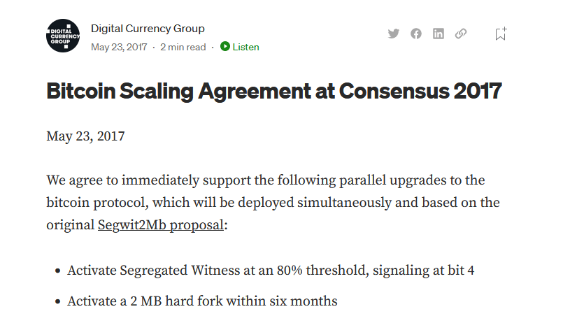DCG announces Segwit2X agreement
