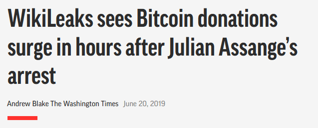 AP headline WikiLeaks sees Bitcoin donations surge in hours after Julian Assange's arrest