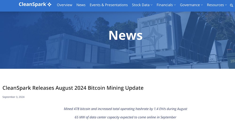 CleanSpark Mined 478 Bitcoin, Boosts Hashrate by 1.4 EH/s in August