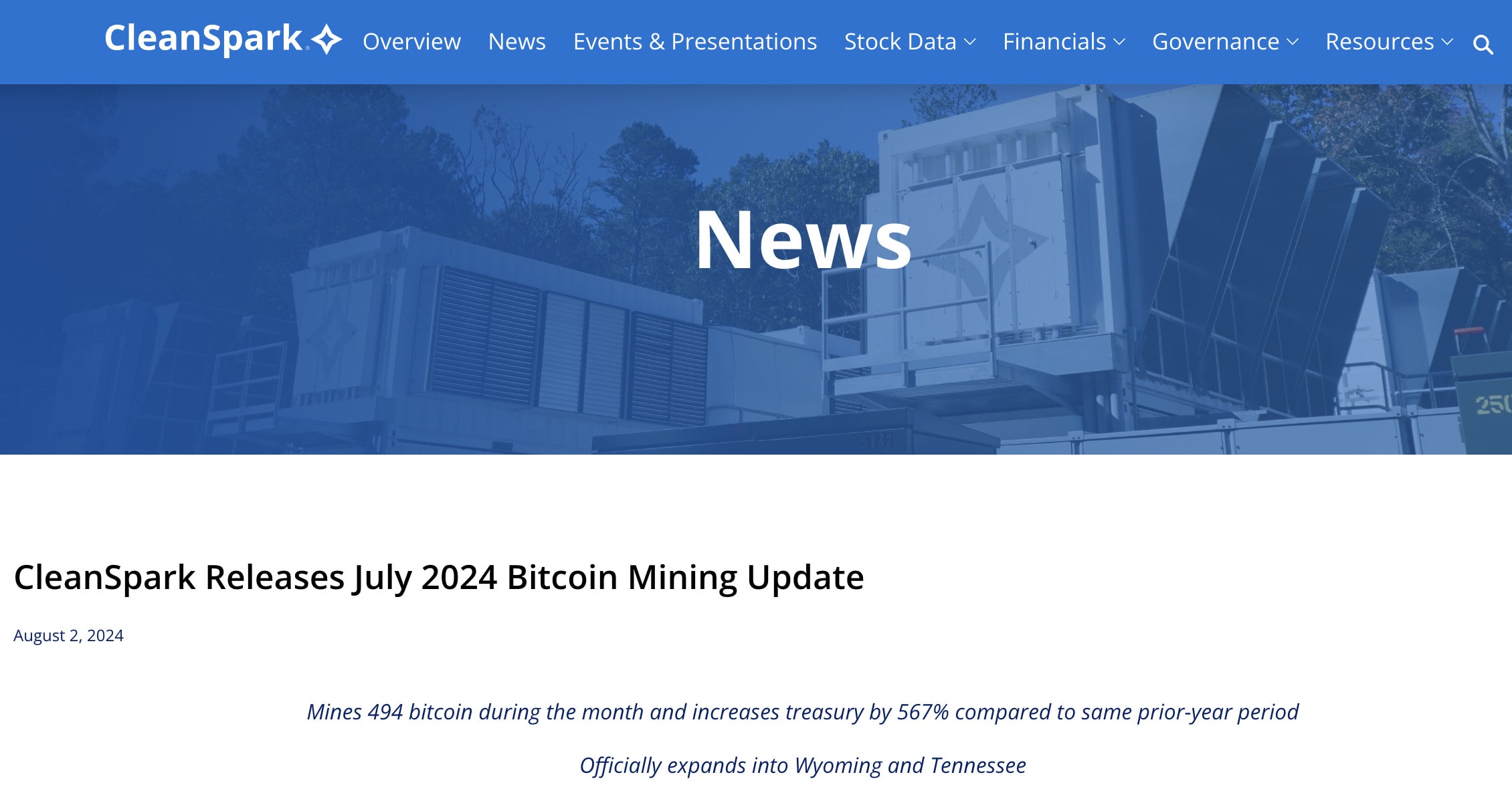 CleanSpark Expands Bitcoin Mining Operations with Wyoming and Tennessee Facilities