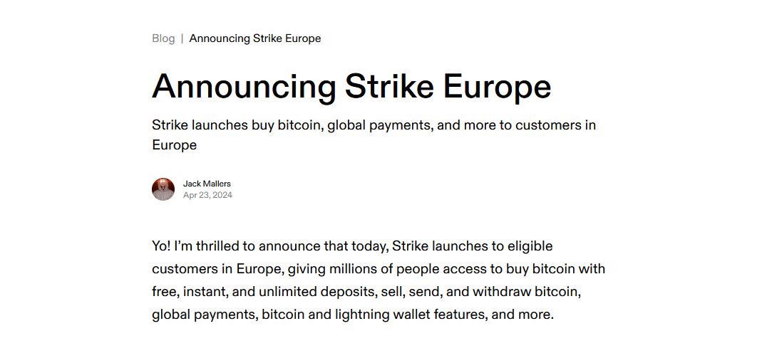 Strike Expands Bitcoin Services Across Europe